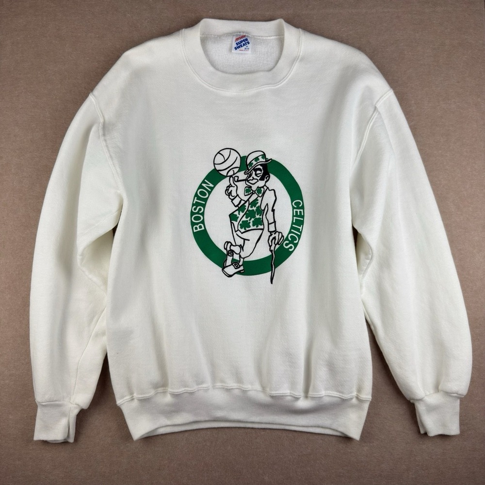 Vintage Jerzees Sweatshirt Mens M White Boston Celtics Super‎ Sweats Made in USA